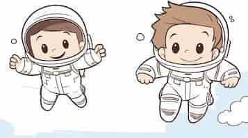 Бесплатное фото Портрет двух детей-астронавтов в стиле мультфильма