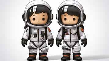 Бесплатное фото Портрет двух детей-астронавтов в стиле мультфильма