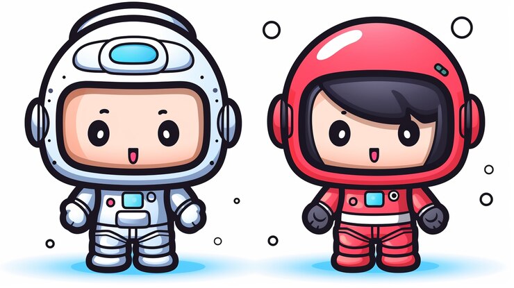 無料Photo 2人の子供の宇宙飛行士の漫画スタイルの肖像画