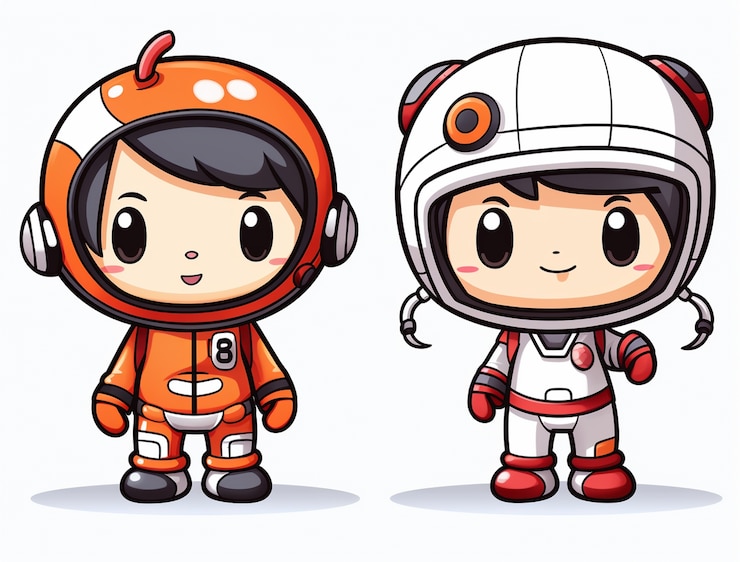 無料Photo 2人の子供の宇宙飛行士の漫画スタイルの肖像画