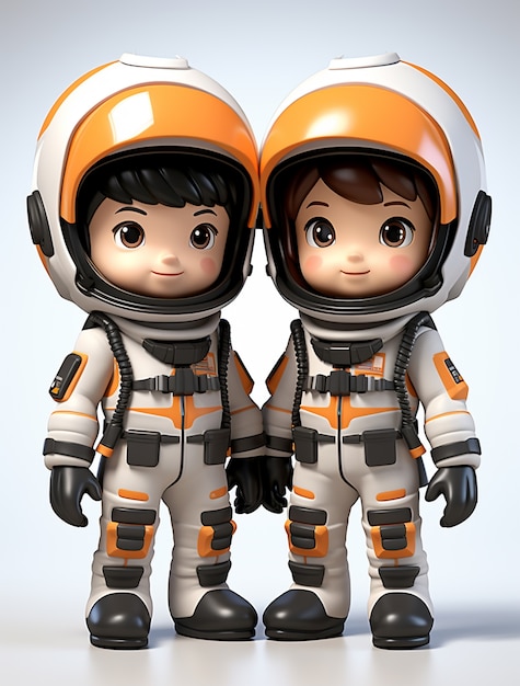 Портрет двух детей-астронавтов в стиле мультфильма