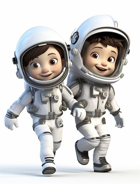 Cartoon style portrait of two child austronauts