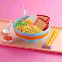 Free photo cartoon style ramen bowl