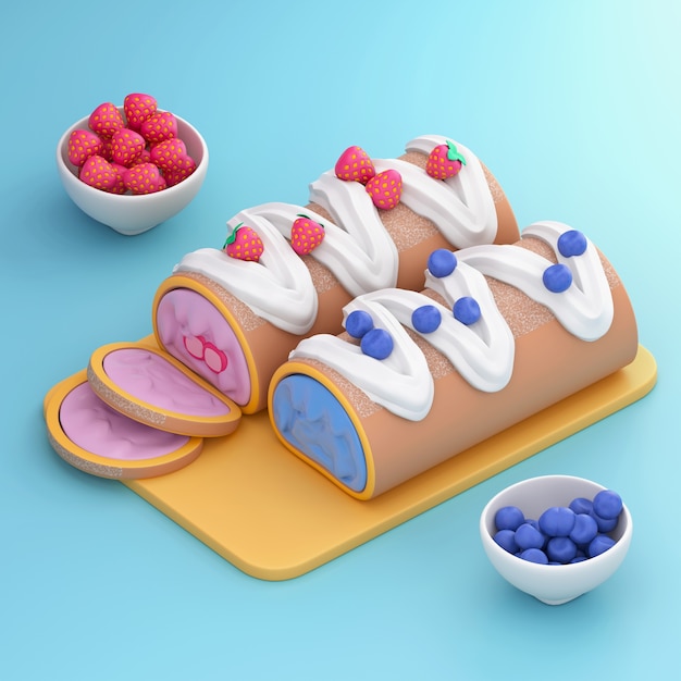 Cartoon style roulade with fruits