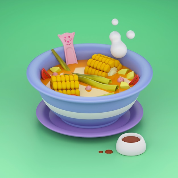 Cartoon style soup with corn