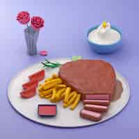 Free photo cartoon style steak and fries