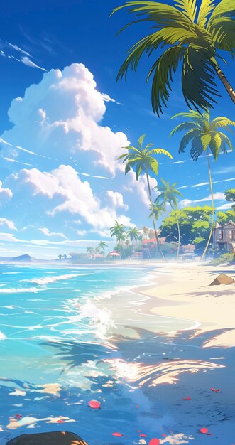 Cartoon style summer scene with beach