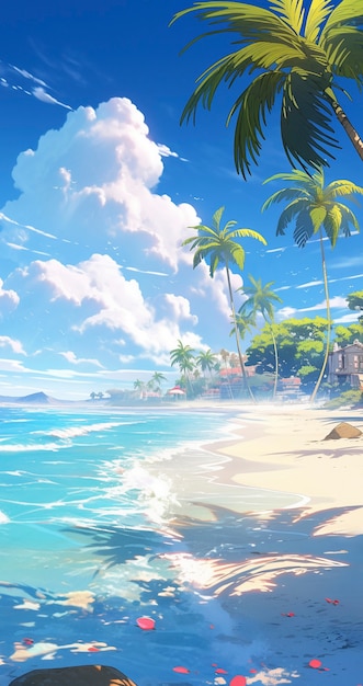 Cartoon style summer scene with beach