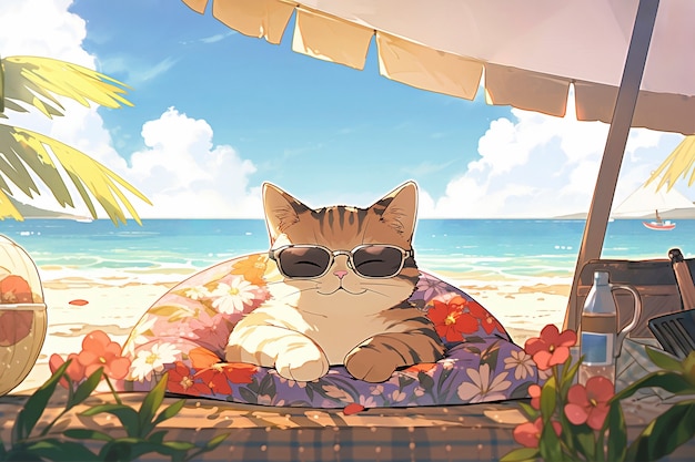 Бесплатное фото Летняя сцена в стиле мультфильма с милым животным
