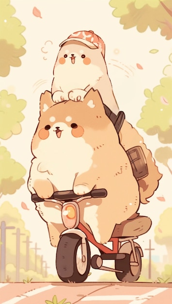 Cartoon style summer scene with cute animals