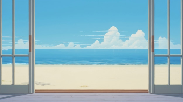 窓から見える ⁇ アニメスタイルの夏のシーン