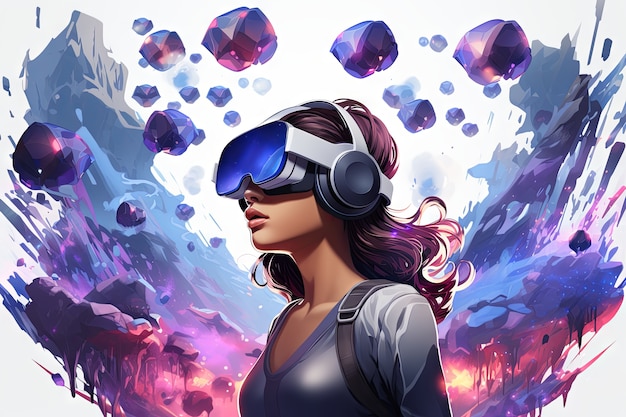 Free photo cartoon woman wearing vr glasses