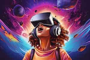 Free photo cartoon woman wearing vr glasses