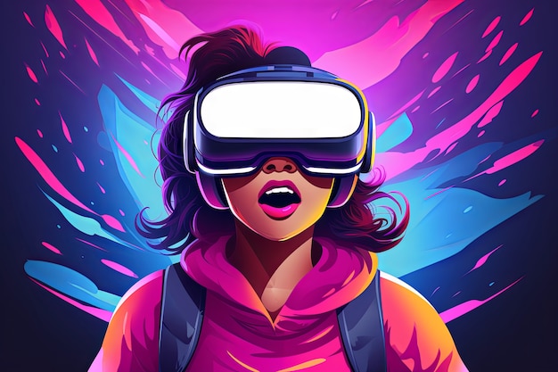 Free photo cartoon woman wearing vr glasses