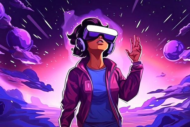 Free photo cartoon woman wearing vr glasses