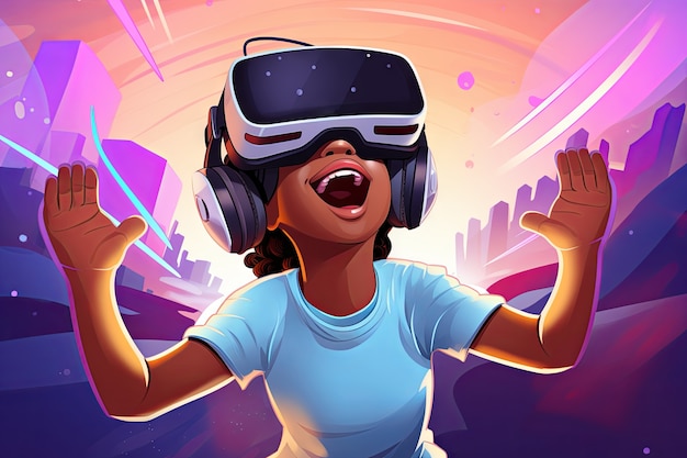 Free photo cartoon woman wearing vr glasses