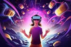 Free photo cartoon woman wearing vr glasses