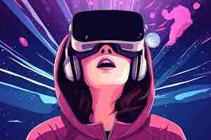 Free photo cartoon woman wearing vr glasses