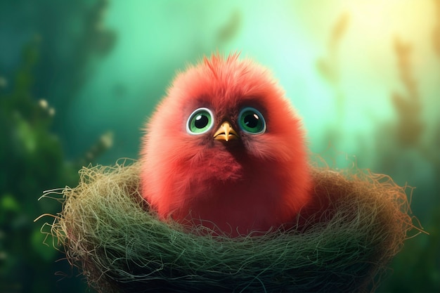 Free photo cartoony bird in nest