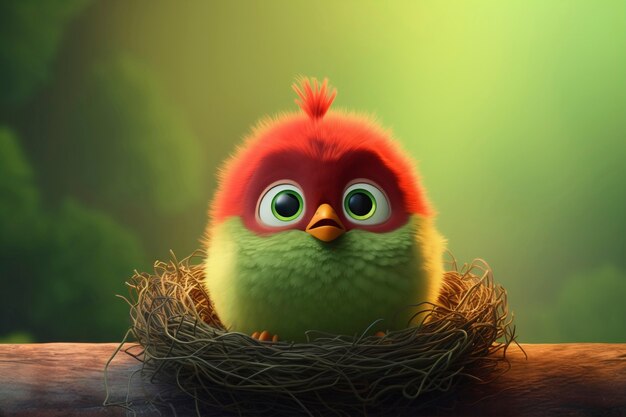 Cartoony bird in nest