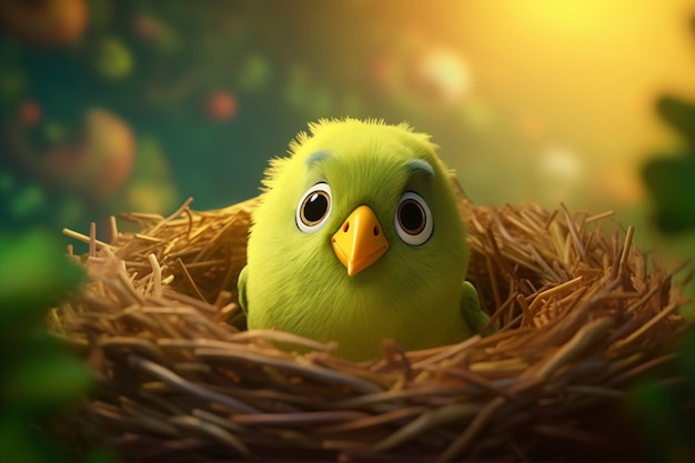 Free photo cartoony bird in nest