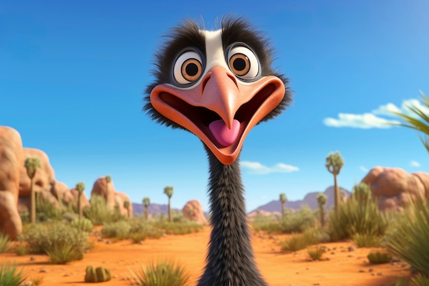 Free photo cartoony ostrich  in nature