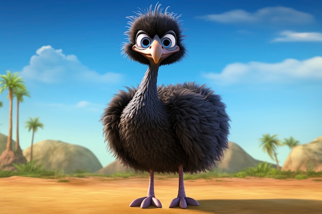 Free photo cartoony ostrich  in nature