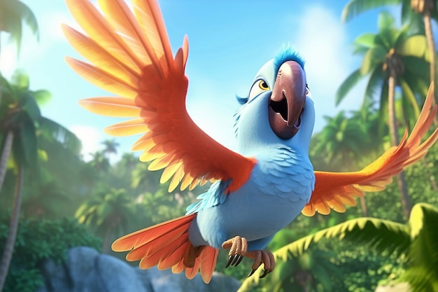 Free photo cartoony parrot in nature