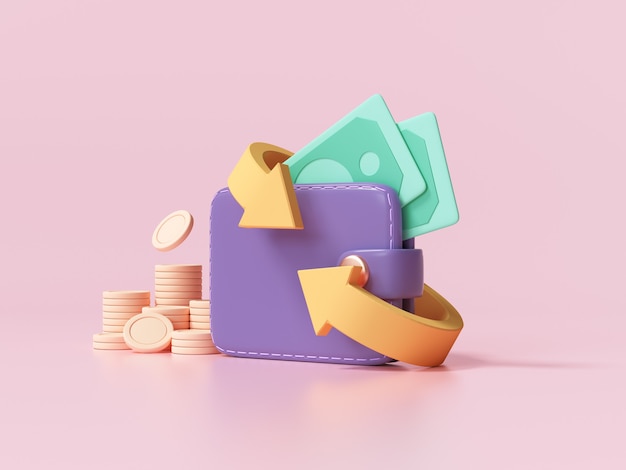 Premium Photo | 3d money saving icon concept. wallet, bill, coins stack, and credit card on isolate white background, 3d rendering illustration