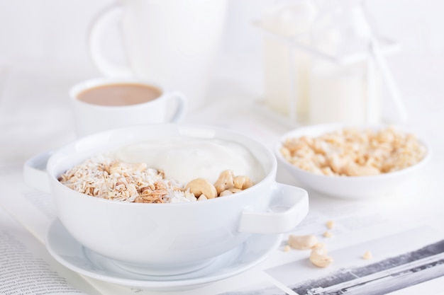 Cashews and cereals for an healthy breakfast