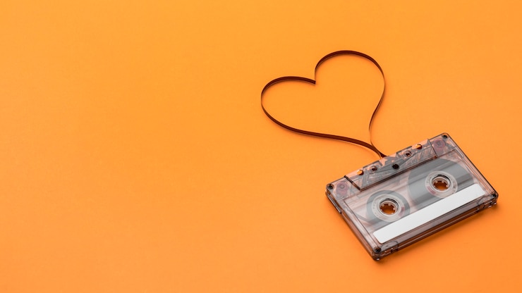 Free Photo cassette tape with magnetic recording film copy space