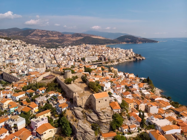 Castle and city of Kavala by the sea in Greece