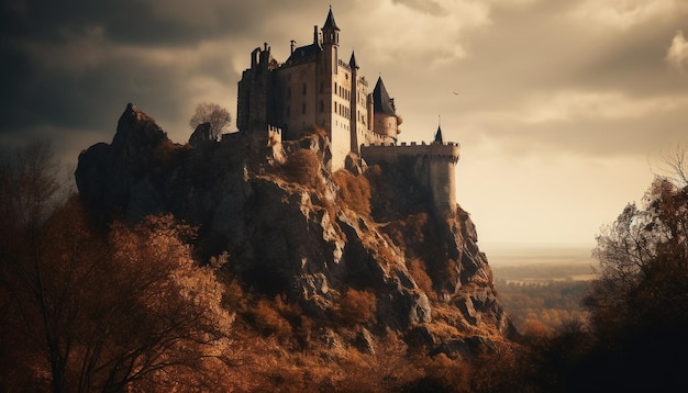 Foto gratuita castello su una scogliera con un cielo nuvoloso