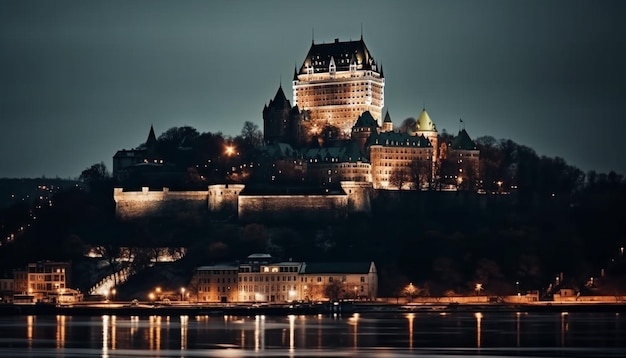 Foto gratuita un castello sulla collina di notte