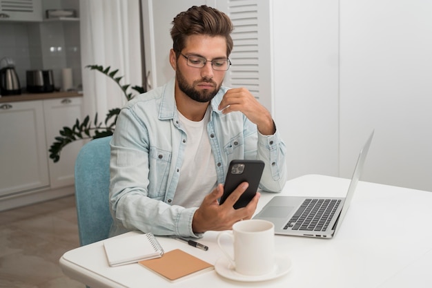 Casual adult male working from home