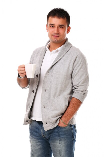 casual adult with cup
