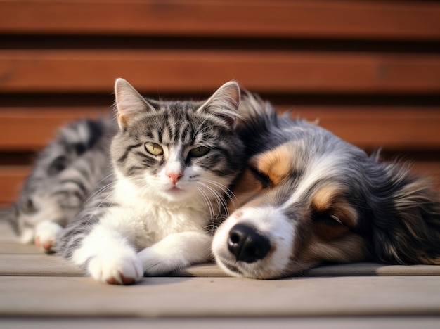 Free photo cat and dog being affectionate and showing love towards each other