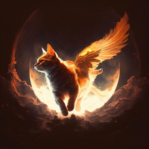 Cat flying in the space illustration
