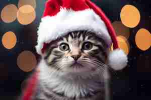 Foto gratuita un gatto che indossa un cappello di babbo natale adorabile sembra elegante