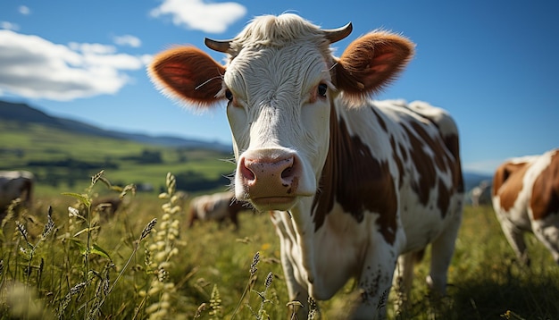 無料写真 緑の草原で放牧する牛 人工知能によって生み出された自然の美しさを楽しむ農家