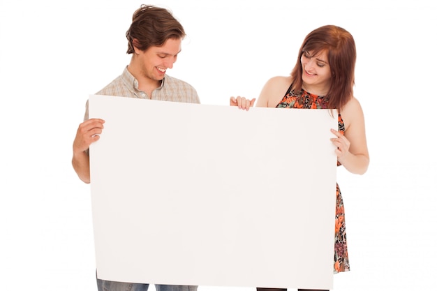 Caucasian couple with blank papers