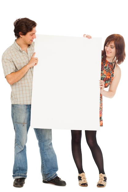 Caucasian couple with blank papers