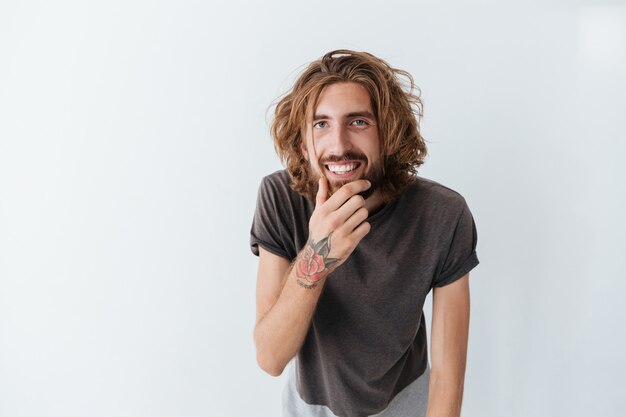 Caucasian handsome young bearded happy man