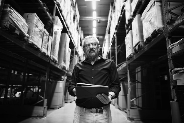 Free photo a caucasian man is checking stock inventory