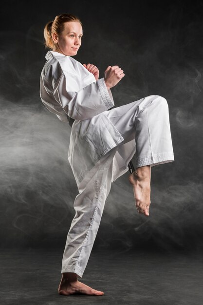 Caucasian martial arts fighter practicing