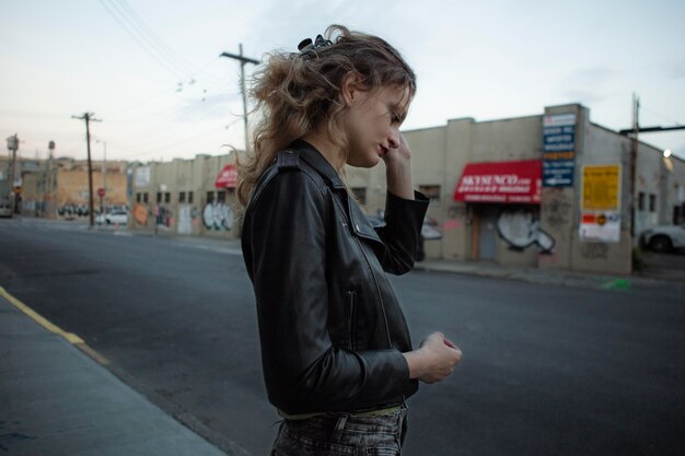 Caucasian punk female with attitude outdoors