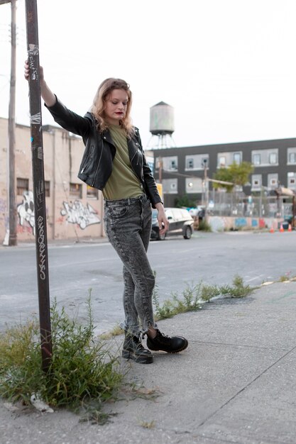 Caucasian punk female with attitude outdoors