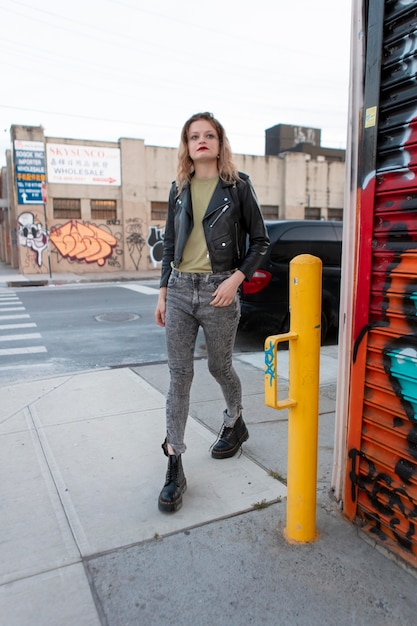 Caucasian punk female with attitude outdoors