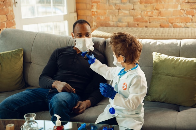 Caucasian teenboy as a doctor consulting for patient at home, giving recommendation, treating