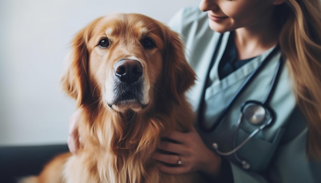 Free photo caucasian woman holding cute puppy with stethoscope generated by ai